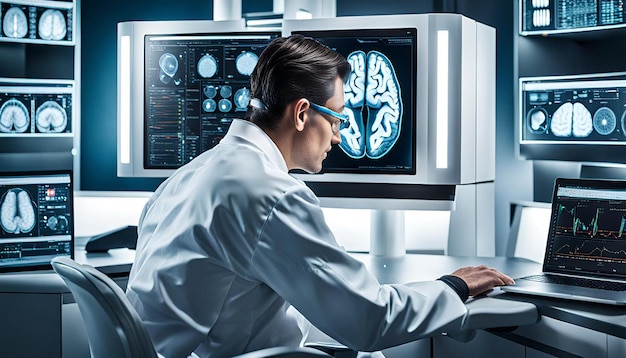 Scientist examining advanced brain imaging technology