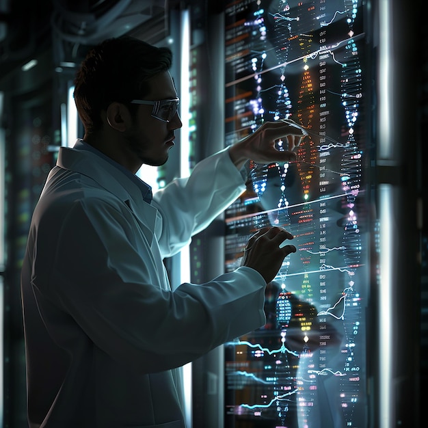 Scientist Examining Digital Display