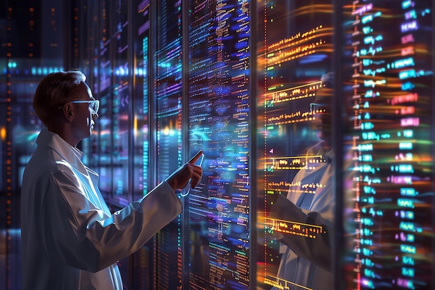 Scientist Examining Digital Display