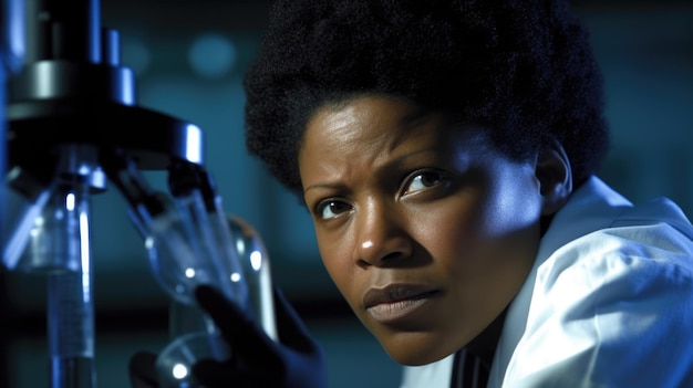 Scientist Female AfricanAmerican MiddleAged Conducting an experiment in a lab in Laboratory Generative AI AIG22