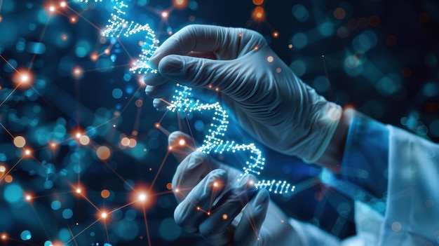 Photo scientist holding dna strand