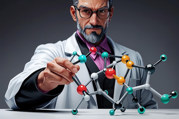 Photo scientist holding molecule model research