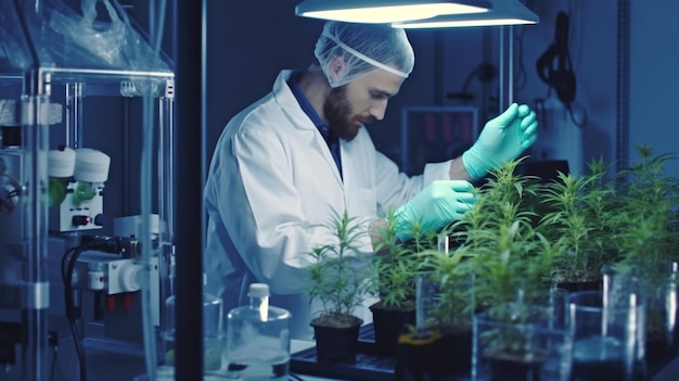 A scientist is extracting CBD oil from cannabis for a medicinal research facility Oil extracted from hemp Machine for thinfilm distillation in labscale plants GENERATE AI