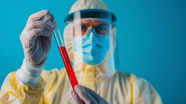 a scientist is holding a red measuring tape in his hands