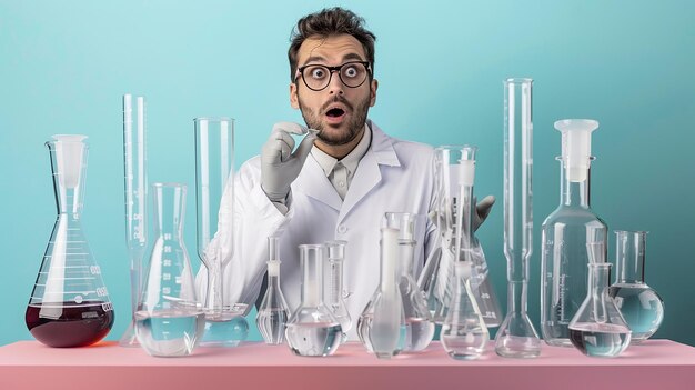 a scientist is looking at a test tube with a man in a lab coat