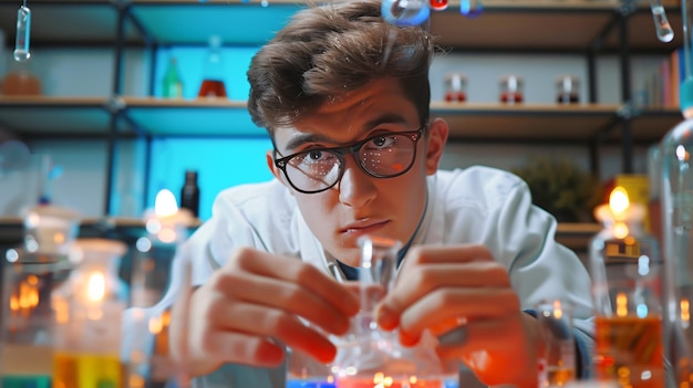 Photo a scientist is working in a laboratory with a test tube