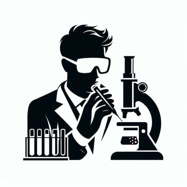 Scientist in Lab Logo Icon Silhouette Vector on White Background