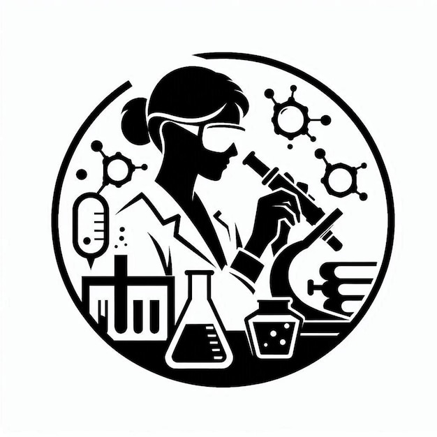 Scientist in Lab Logo Icon Silhouette Vector on White Background