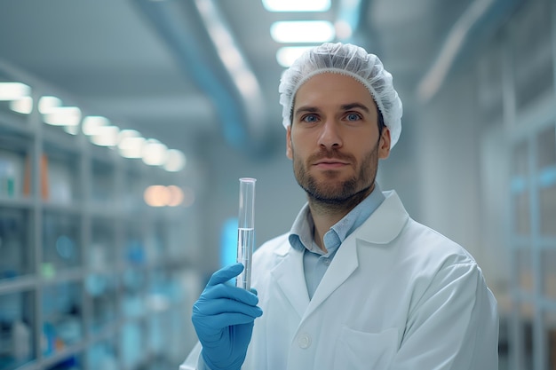 Scientist in a Laboratory Holding a Test Tube