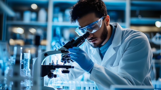 A Scientist in a Laboratory Using a Microscope