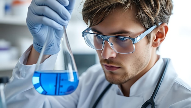 Photo scientist in a laboratory with a test tube