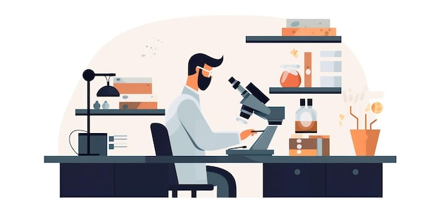 Scientist looking through microscope in laboratory Medical research and development concept