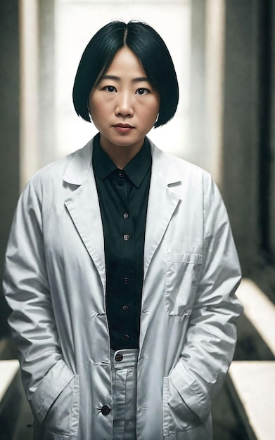 Scientist researcher asian woman wearing lab coat at laboratory Generative AI