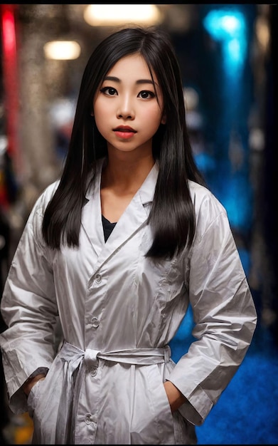 Scientist researcher asian woman wearing lab coat at laboratory Generative AI