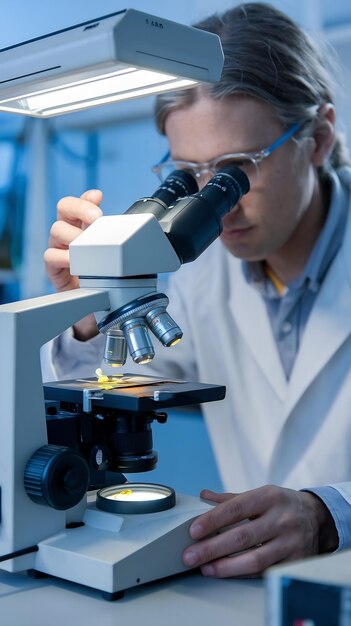 Scientist taking picture of pollen from microscope at laboratory