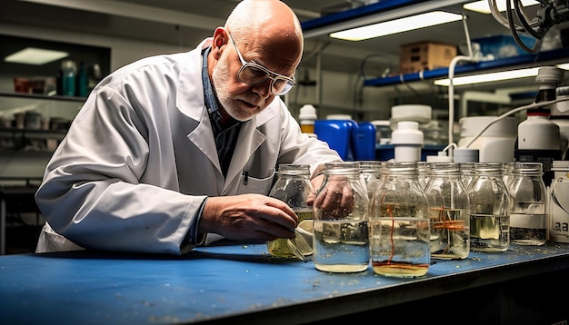 Photo a scientist testing water quality in a lab