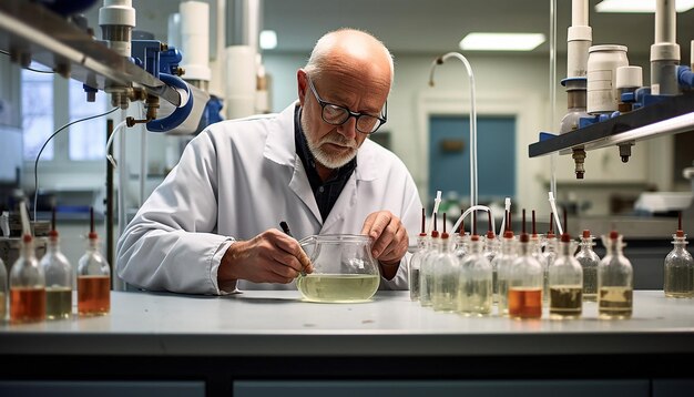 Photo a scientist testing water quality in a lab