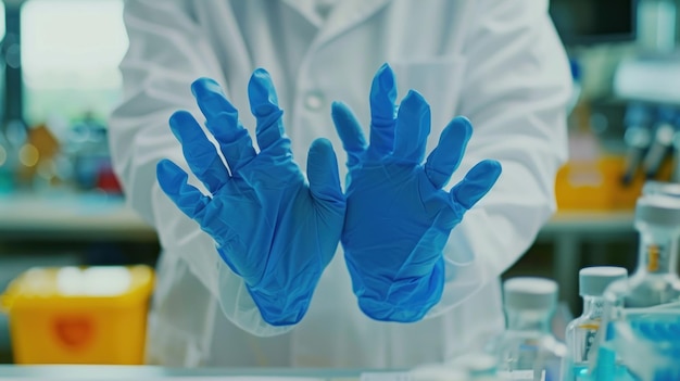 Photo scientist wearing protective gloves in a laboratory