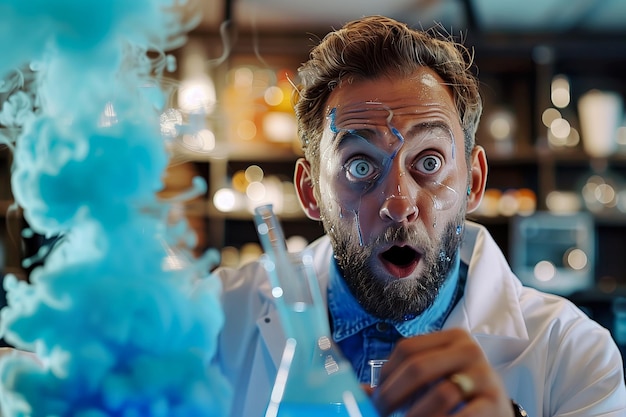 Photo scientist with lab coat and cool glasses doing some experiments