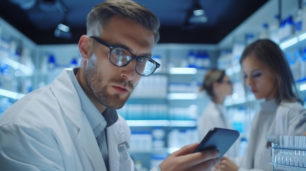 Scientist with Smartphone in Laboratory