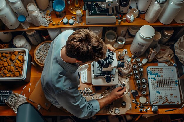 A Scientist at Work Exploring Microscopic Wonders in a Lab Environment