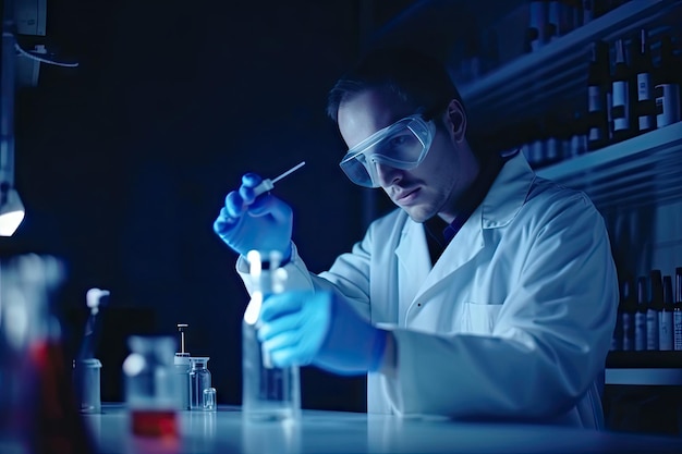 Scientist work at Laboratory room doctor science research concept test tube on blue background