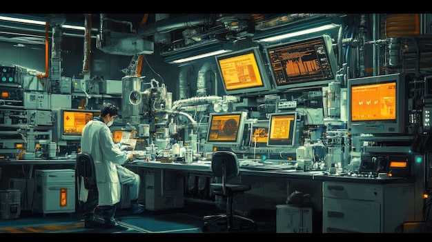 A Scientist Working in a Futuristic Laboratory