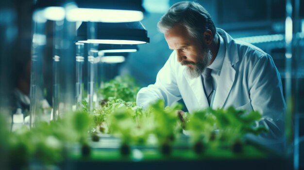 Scientist working in the laboratory Portrait of a senior male researcher carrying out scientific research in a lab Generative AI