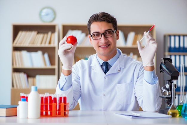 Scientist working on organic fruits and vegetables