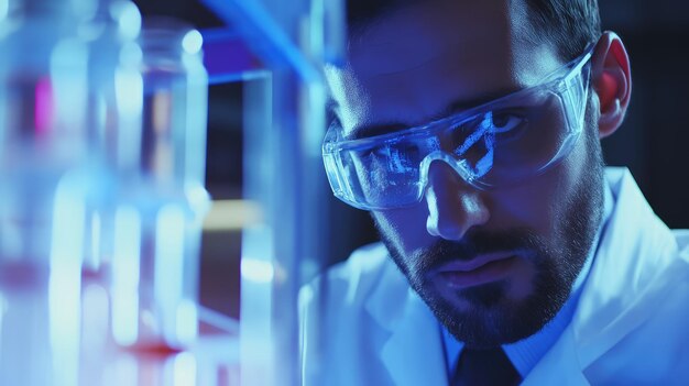 Photo scientist working with test tubes in a modern laboratory conducting chemical experiments with dna