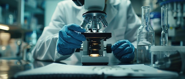 A Scientist Works in a Lab Using a Microscope