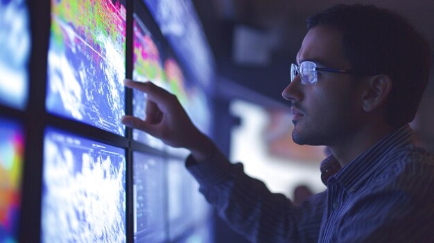 Photo scientists analyzing climate data for predictive weather