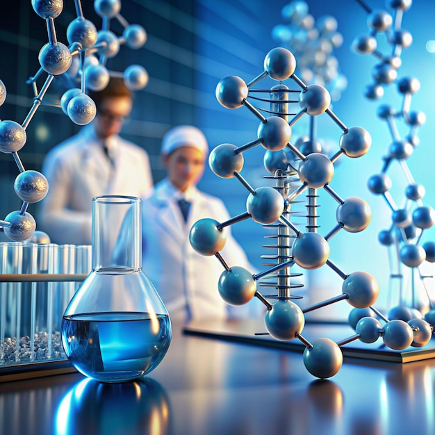 Scientists are experimenting and research with molecule model DNA Science background with molecules and atoms in the laboratory Medical science and biotechnology 3D render