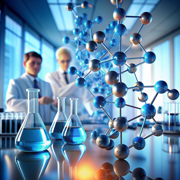 Scientists are experimenting and research with molecule model DNA Science background with molecules and atoms in the laboratory Medical science and biotechnology 3D render