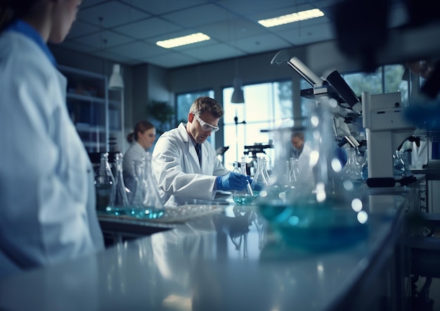 scientists working in a lab with a lab of chemicals.