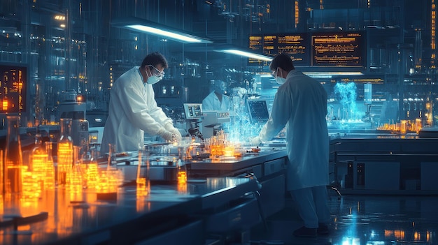 Scientists working in a modern laboratory