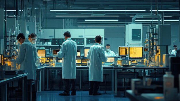 Scientists working in a modern laboratory