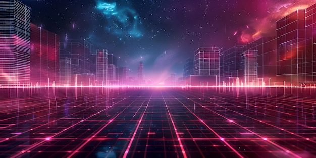 SciFi Background Futuristic Technology Grid landscape Ai Generated