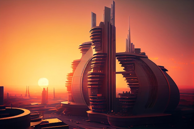 Scifi city at sunset Generative AI Generative AI