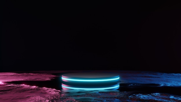 SciFi Futuristic Podium Futuristic blue Glowing Empty ShowcaseBlank product pedestal for product