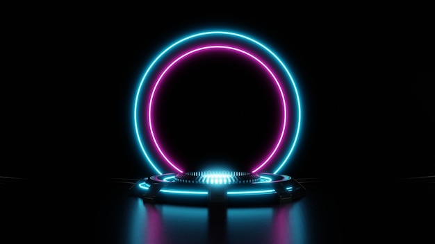 SciFi Futuristic Podium Futuristic blue Glowing Empty ShowcaseBlank product pedestal for product