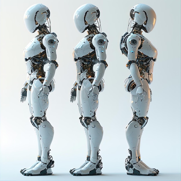 Scifi humanoid robot full body cartoon style multiple poses white background twodimensional flat