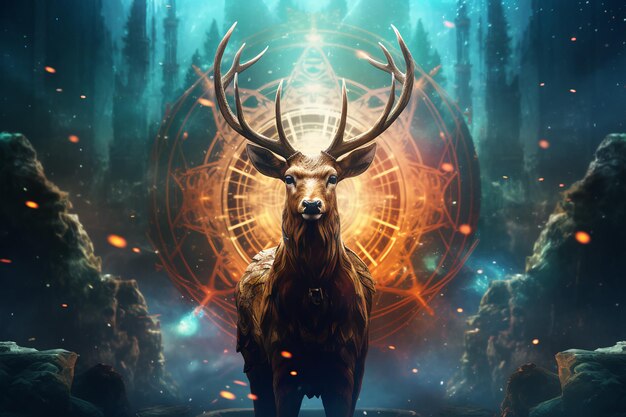 Scifi and mysterious feel featuring deer elements set in outer space creative ai