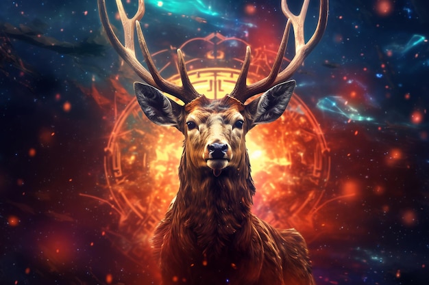 Scifi and mysterious feel featuring deer elements set in outer space creative ai