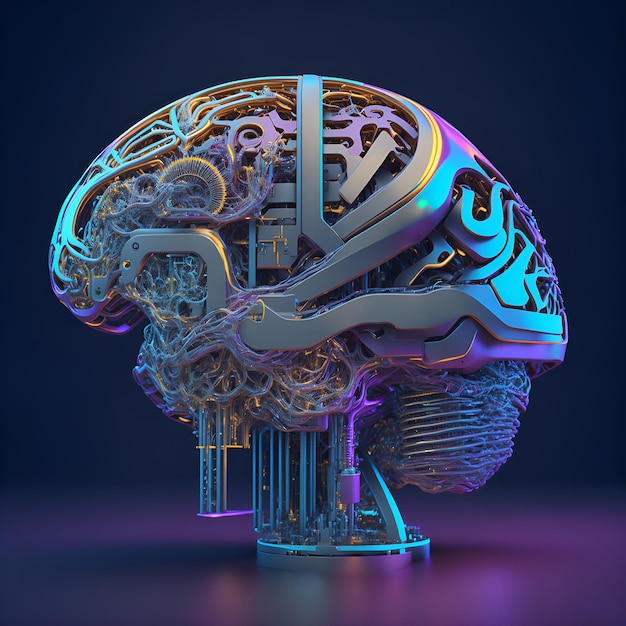 Scifi robotic brain organ 3d illustration