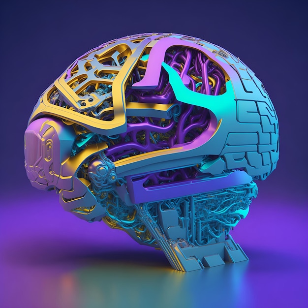 Scifi robotic brain organ 3d illustration