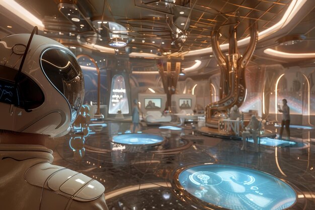 Photo a scifi scene of a family engaging in activities within a virtual reality setting a futuristic take on a family gathering in a virtual reality setting