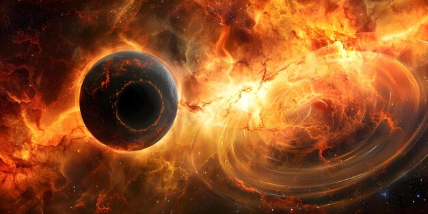 Photo scifi scene featuring a black hole accretion disk against a colorful nebula backdrop concept scifi black hole nebula accretion disk colorful