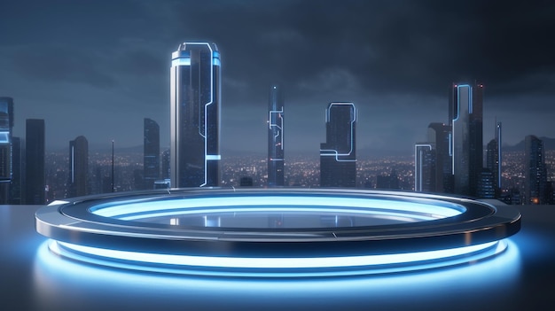 SciFi Sleek Acrylic Podium futuristic cityscape