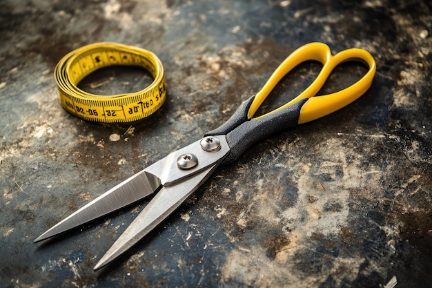 Scissors for metal and measure tape